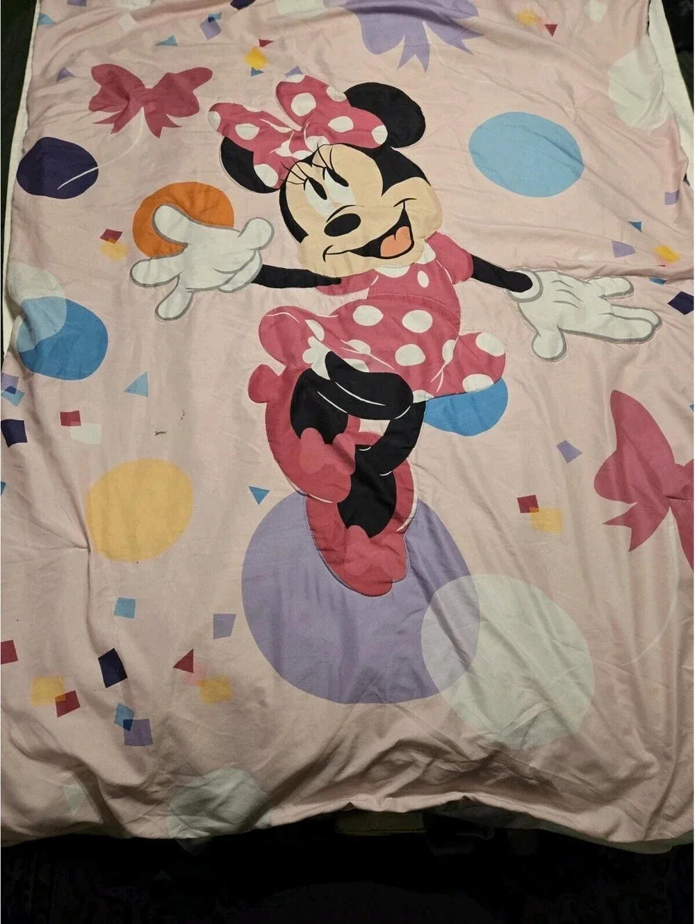 Disney Baby Minnie Mouse Pink & White Reversible Toddler Comforter Blanket 56x42